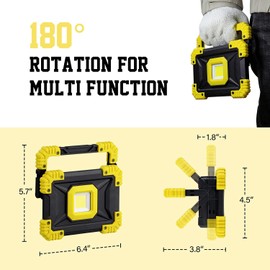 Stanlips LED Work Light Rechargeable,20W 1400 LM Super Bright Waterproof COB Flood Lights with Portable Handle for Camping Hiking Fishing Emergency Car Repairing.Yellow,6.4''x4.5''x1.8''
