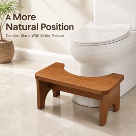 Bamboo Toilet Stool for Adults and Kids, 6.7-Inch Non-Slip Bathroom Footrest with Curved Toilet-Fit Design, No Assembly Required