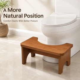 Bamboo Toilet Stool for Adults and Kids, 6.7-Inch Non-Slip Bathroom Footrest with Curved Toilet-Fit Design, No Assembly Required