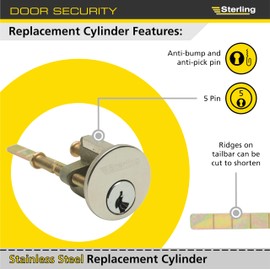 Sterling RCS100 Replacement 5 Pin Rim Cylinder Stainless Steel