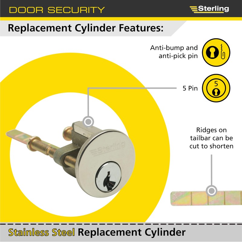 Sterling RCS100 Replacement 5 Pin Rim Cylinder Stainless Steel