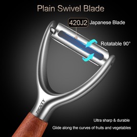ZIGNTY Premium Vegetable Peeler Stainless Steel，Ultra Sharp Potato Peelers for Kitchen, Swivel Blade Veggie Fruit Peeler, Carrot Cucumber Peeler with Ergonomic Wood Handle Y Peeler（5 Years Warranty）