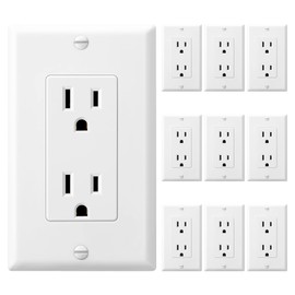 [10 Pack] DEWENWILS Decorator Receptacle Outlet with Wall Plate, 15 Amp Standard Electrical Wall Outlet, Non-Tamper Resistant, UL Listed, White