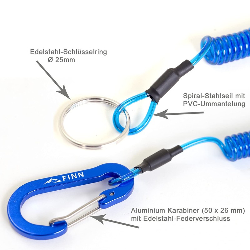 FINN Outdoors Carabiner with spiral cable, elastic lanyard, spiral key