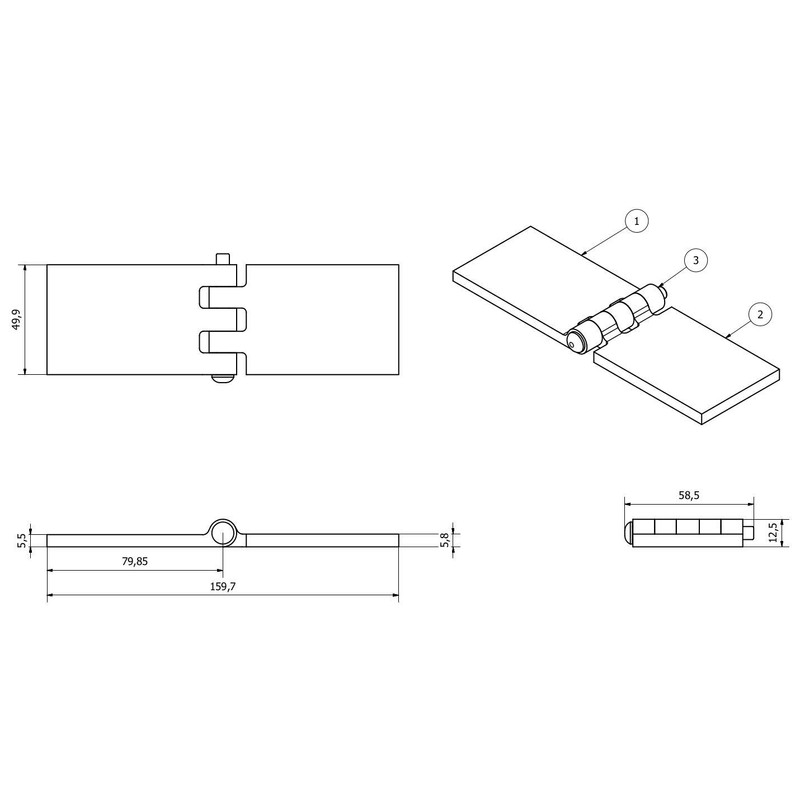 Steel Butt Hinge Weld-On Extra Heavy Duty Industrial 50x161mm