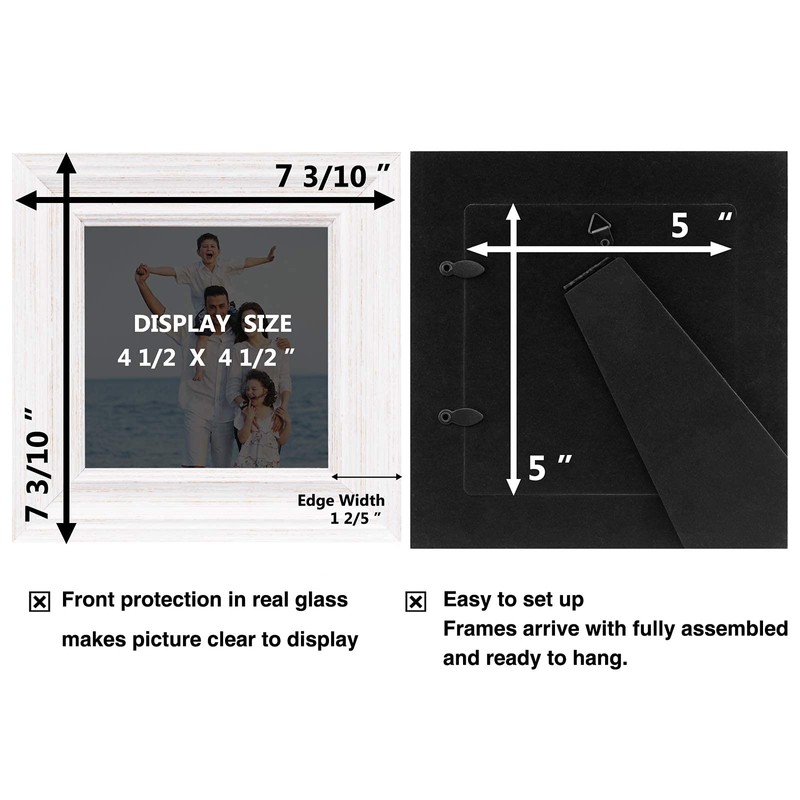 LaVie Home 5x5 Picture Frames (3 Pack, Distressed White Wood