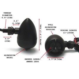 Alchemy Parts Motorbike Indicators LED Matt Black Torpedo Style for Custom Cruiser Chopper