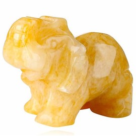 YATOJUZI 2" Yellow Jade Elephant Decor Crystal Cute Polished Natural Stone HandCarved Big Sculpture Statue Figurines Gemstone Energy Hippie Home Room Office Desk Decoration Gifts for Women Men