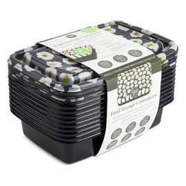 Core Home Pantry Refrigerator Freezer 33 Ounce BPA Free Plastic Stackable Meal Prep Food Storage Container Set, 24 Piece Set, Black and White, Daisies