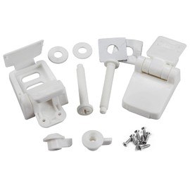 Toilet Seat Hinges Replacement Parts – White Plastic Hinge Set with Screws, Connectors, Double Mounting Slots optional, Universal Fit for Wooden Toilet Seats, 1 Pair White (MFL16)