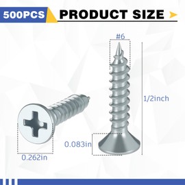 LEIFIDE 500 Pcs #6 x 1/2'' Flat Head Screws, Phillips Drive, Zinc Small Cabinet Hinge Wood Screws for Indoor Furniture Wood Working