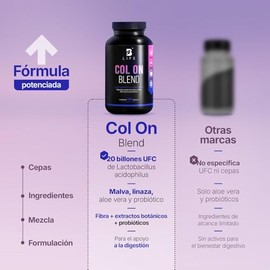 Probióticos, Linaza, Malva, Aloe Vera de 180 Cápsulas 2000 mg por porción. Ingredientes Naturales. Col On Blend B Life