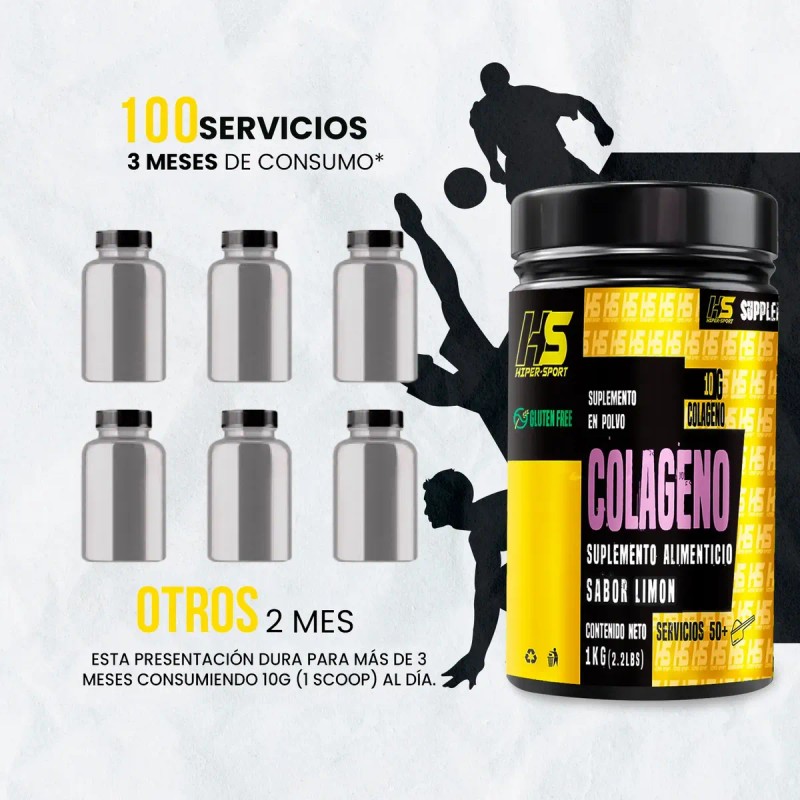 Colágeno Suplemento Hiper Sport 1kg 100 Servicios Sabores