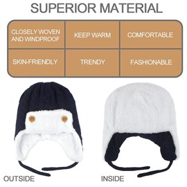 Muryobao Gorro de punto para niños y niñas de 1 a 6 años con forro polar, Azul marino, 12-24 Meses