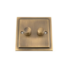 Light Dimmer Switch 2 Gang 2 Way 10 Amp - Push On/Off 400W - Victorian - Antique Brass