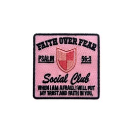 LEMILLE Faith Over Fear Social Club Patch, 3 Inches Sew On Iron On Patches Psalm 56:3 Embroidery Patches for Clothes Backpacks Hats Jeans Bags, Embroidered Patches, Religious DIY Patch for Christians