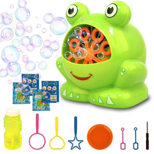 Bubble Machine Automatic Bubble Maker Toy for Kids with 4 Packs of Liquids And a Set of Bubble Blowing Tools,Portable High Power Bubble Machine,Ideal for Parties and Wedding Birthdays