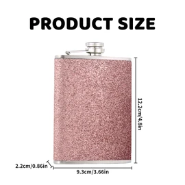 8 Oz Hip Flask,Hip Flasks for Women and Men,Pink Stainless Steel Hip Flasks,Sparkling Pocket Decorative Bottle,Alcohol Flask for Camping, Barbecue, Bar, Party, Drinking
