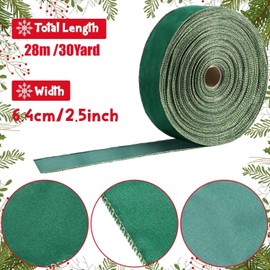 LATERN 28M Christmas Velvet Ribbon, 6.3cm Width Wired Velvet Ribbon Waterproof Wrapping Velvet Ribbon with Gold Edge for Xmas Gift Wrapping Xmas Tree DIY Wreath Christmas Bow Decoration (Green)