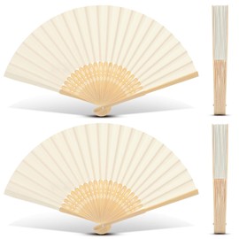 Yinkin 4 Pack Folding Fans Bamboo Handheld Folded Craft Japanese Chinese Line Dancing Fans for Weddings Bridal DIY Decoration Women Kids Gift Party Favors(Cream)