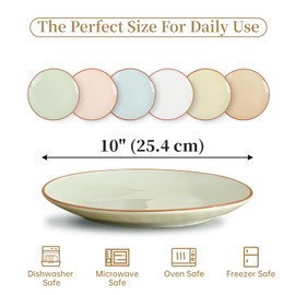 AHX Dinner Plates Set of 6-10 Inch Large Ceramic Plate for Salad, Pasta, Steak - Colorful Modern Serving Dishes - Microwave, Oven and Dishwasher Safe - Assorted Candy Hue