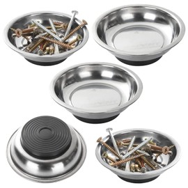 AKOLAFE 5 Pack 4.3 Inch Magnetic Parts Tray Stainless Steel Magnetic Tool Tray 4/5 Inch Deep Magnet Dish Round Magnetic Tray for Mechanics Screws Bolt Holder Organization