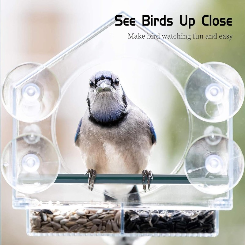 GURECOD Window Bird Feeder with Removable Feeding Tray for Backyard