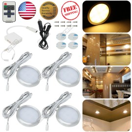 CICMOD 4Pcs 12V LED Under Cabinet Light Puck Kitchen Closet Dimmable Wired Warm White