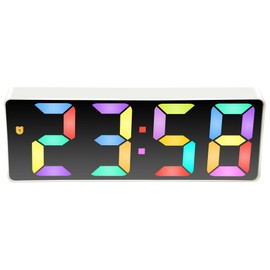 Infinity Instruments LTD. Digital Tabletop Alarm Clock, White with Colored Display, 6.25" x 2.25"