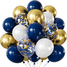 Navy Blue and Gold Confetti Balloons,12 Inch 60pcs Pearl White and Metallic Gold Latex Balloons for New Year Party, Graduation,Birthday,Baby Shower,Anniversary,Wedding,Party Decoration