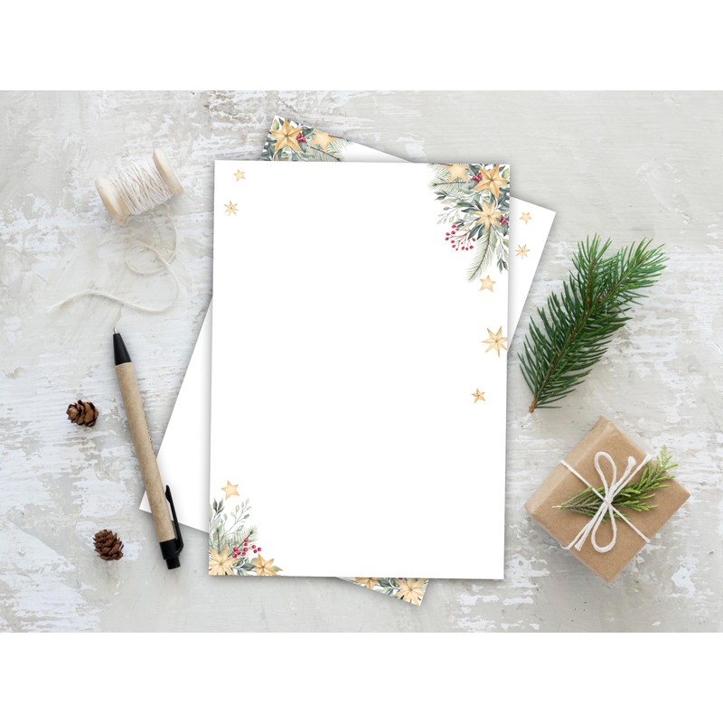 Christmas Letter Paper / Envelope Set with Green Branches and