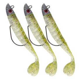 Dr.Fish 3pcs Soft Fishing Lures Jig Head with Paddle Tail Soft Fishing Lures 13CM 26g Fishing Accessories for Sea Fishing Bass Pike Trout Perch,Color: Green Back Yellow Belly