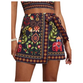 MakeMeChic Women's Wrap Skirt Skort Summer Linen Skirt Vacation Boho Mini Short Skirts Boho Black Medium