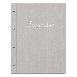 Handmade Certificate Folder in Grey Linen Look with Embossed Print in Various Colours - Includes 12 Pockets