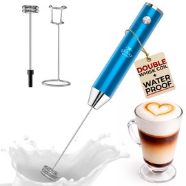 Zulay Kitchen Rechargeable Milk Frother Handheld Lux - Powerful 2-Speed Motor, Waterproof, 2000mAh Battery - Drink Mixer for Latte, Cappuccino, Matcha & Protein Powder - Metallic Blue
