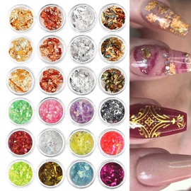 Kingsie Nail Foil Broken Hologram Set of 24 Nail Nugets, Silver, Gold, Sparkling, Hologram, Gel Nails, Embedded Nail Parts, Resin Enclosure, Material Manicure