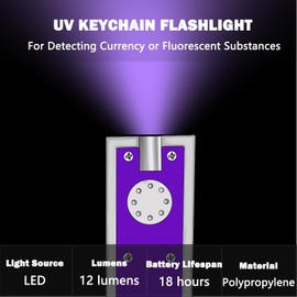 Daemson UV Keychain Flashlight, Compact Tiny Led Keychain Flashlight Set - 395nm Mini Black Lights for Currency, Scorpion Detection, Portable Illumination with Batteries (8 PCS)