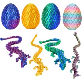 4PCS 3D Printed Dragon Eggs with Dragon Inside Articulated Crystal Dragon Mystery Dragon Egg Fidget Toy Surprise 3D Printed Animals Set (Multicolor3-4pcs)