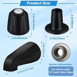 Coolfell Matte Black Bath Tub Spout Shower Trim Kit, 3 Piece Shower Knob
