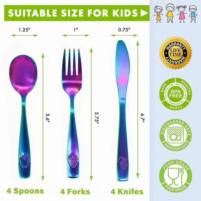 CHILLOUT LIFE 12 Piece Stainless Steel Kids Silverware Set -