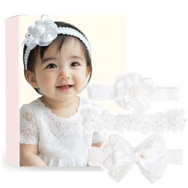 BIANHUAN Baby Hair Band, Kids, Ribbon, Flower Headband, Girls, Hair Ornament, Kimono, 3-piece Set, Shrine Visits, Baby Shower, Photo Commemorative, Celebration, Wedding (Pure White)