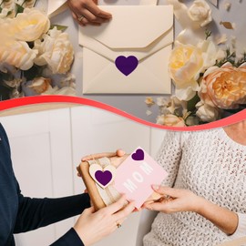 Purple Heart Stickers Roll 1.5 Inch Valentine's Day Love Shape Labels Waterproof Removable for Craft Envelopes Boxes Gift Tags Bags Wedding 500 PCS