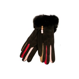 Vera Tucci Felicity -G08 - Faux Fur Trim Cuff Multi Colour Finger Ladies Gloves (BLACK, LARGE)