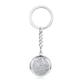 PiercingJak Keyring, locket, photo, key ring, opening, stainless steel, round, flower, vintage, jewellery, gift for birthday, Valentine's Day, Mother's Day, silver, one size, silver