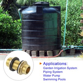M METERXITY Bulkhead Fitting - Water Tank Connector, Brass Threaded Fitting Adapter with 2 Rubber Gasket, Apply to Outdoor/Garden/Pools(G1/2 Male)