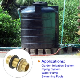 M METERXITY Bulkhead Fitting - Water Tank Connector, Brass Threaded Fitting Adapter with 2 Rubber Gasket, Apply to Outdoor/Garden/Pools(G1/2 Male)