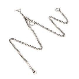 T Bar Pocket Watch Chain, Antique Style Pocket Watch Chain Double Albert Chain Pocket Watch Albert Chain 44cm Classic Pocket Watch Curb Link Key Chain Vintage Metal Pocket Watch Chain(Silver)