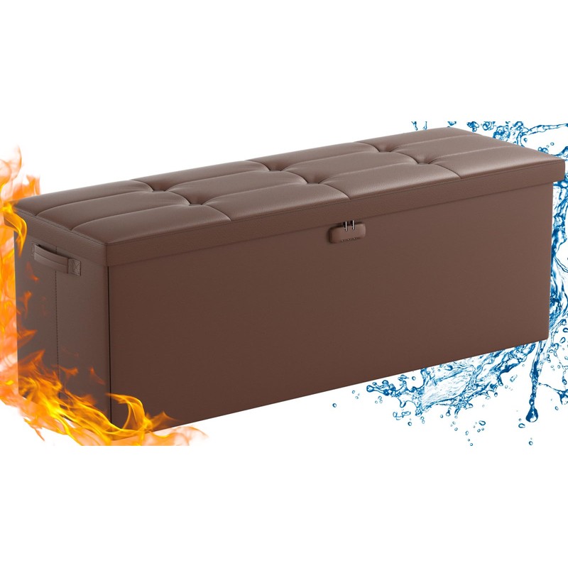 ENGPOW Storage Ottoman,Fireproof Folding Storage Bench with Lock(15”x 43”x15”),Waterproof Leather