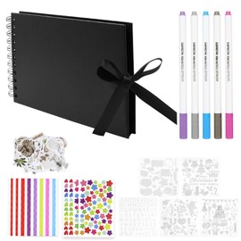 ZWQLZG Scrapbook, Scrap Book Photo Album Black Scrapbook 60 Pages with Scrapbook Accessories Kit A5 Craft Paper 21.5x15cm Memory Books Guestbooks for Family Wedding Anniversary Baby Gift (Black)