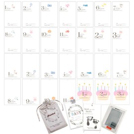 Amakai Monthly Card, Monthly Photo Goods, Monthly Card, Baby, Handprint and Foot Shape, Stamp Free, No Mess, Backing Card, Reversible, Baby Name Paper, Ribbon Clip with Clear Board, Stable, Convenient